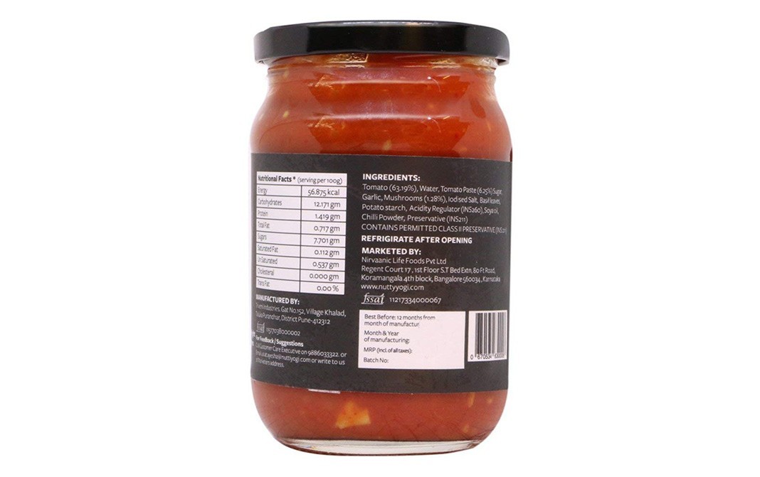 Nutty Yogi Mushroom Tomato Pasta Sauce   Glass Jar  270 grams